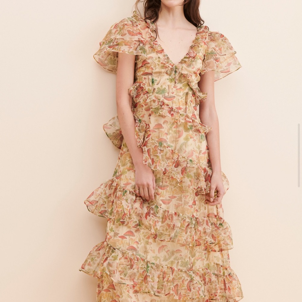 Selkie Pink and Yellow Ruched Tie Front Maxi Dress